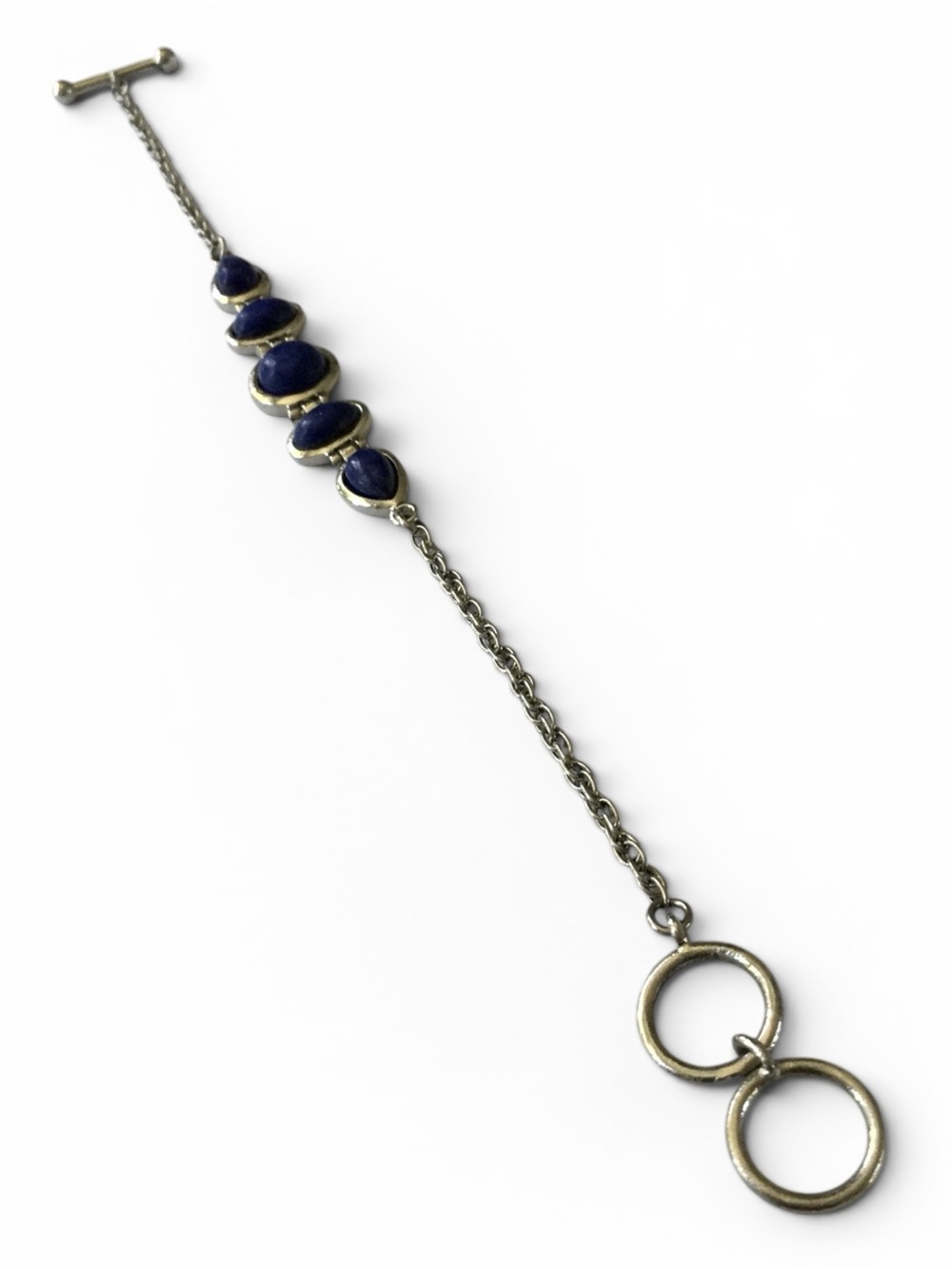 Silver-Tone Stainless Steel Link Bracelet - Blue Lapis-Style Cabochons - 7"-8" - Picture 9 of 12